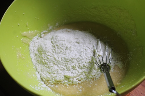 add in plain flour into the creamed butter sugar mix