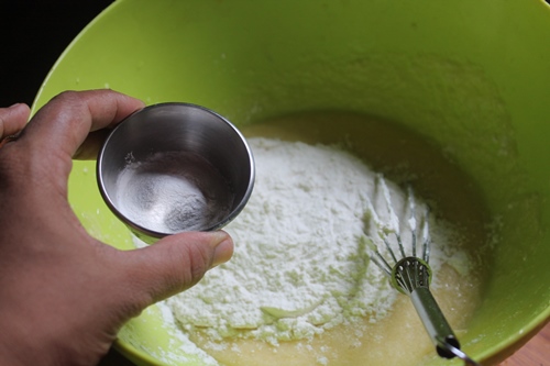 add in baking powder to the batter