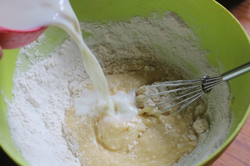 pour milk into the batter