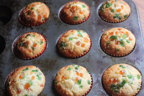 bake tutti frutti muffins till cooked