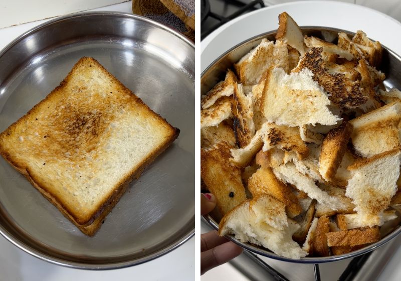 tear toasted bread into small pieces