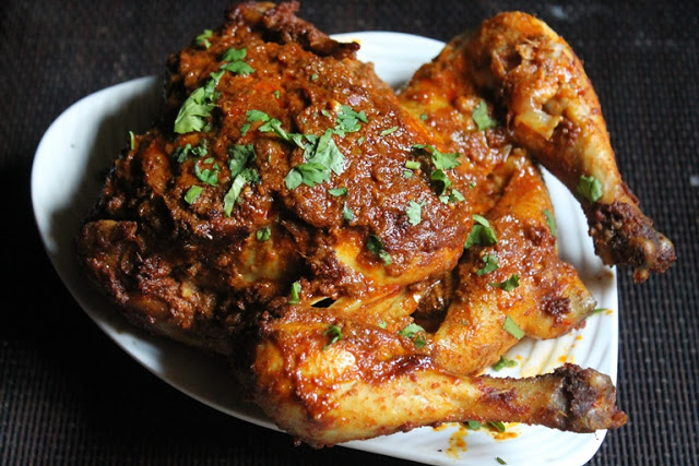 Indian Style Roast Chicken served in a platter