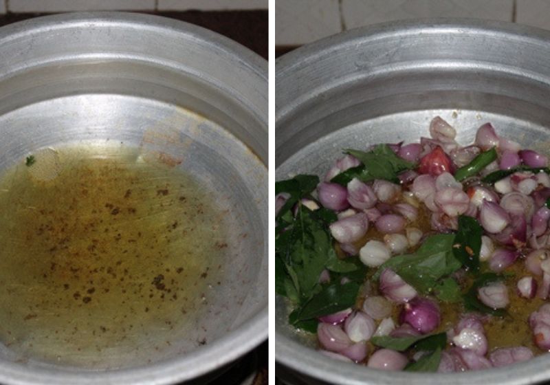 saute shallots and curry leaves in gingelly oil
