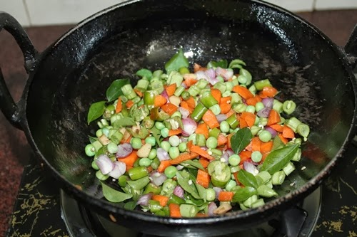 add in onions and vegetables