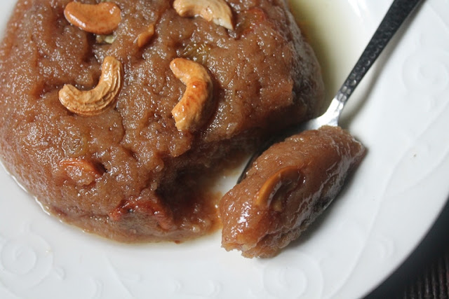 bread halwa scooped with a spoon