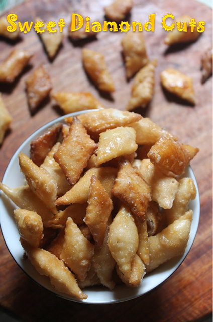 fried maida diamond cuts coated in sugar syrup