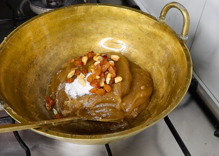 add fried nuts and dried fruits