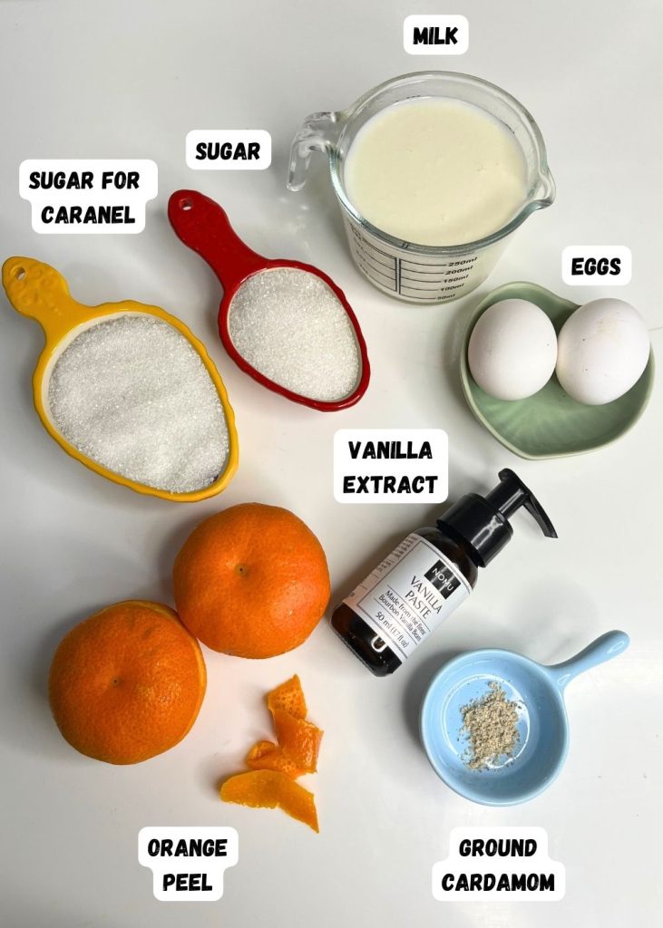 ingredients for making caramel custard