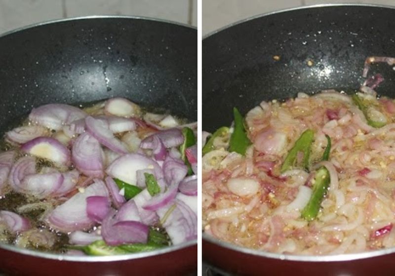 saute onion, green chillies in oil