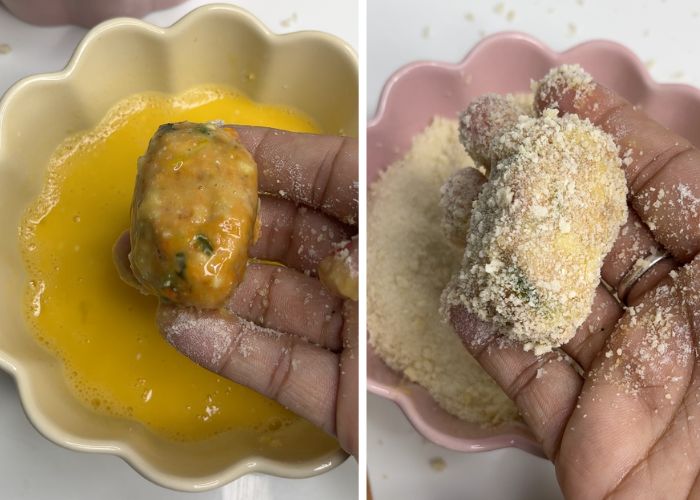 dip in egg and coat in breadcrumbs