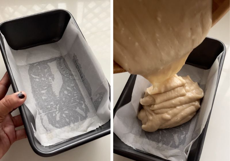 pour batter in loaf pan