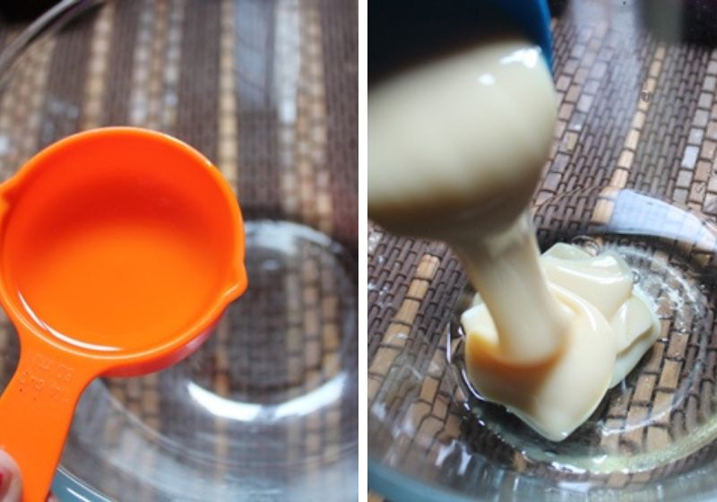 take oil, condensed milk in a bowl