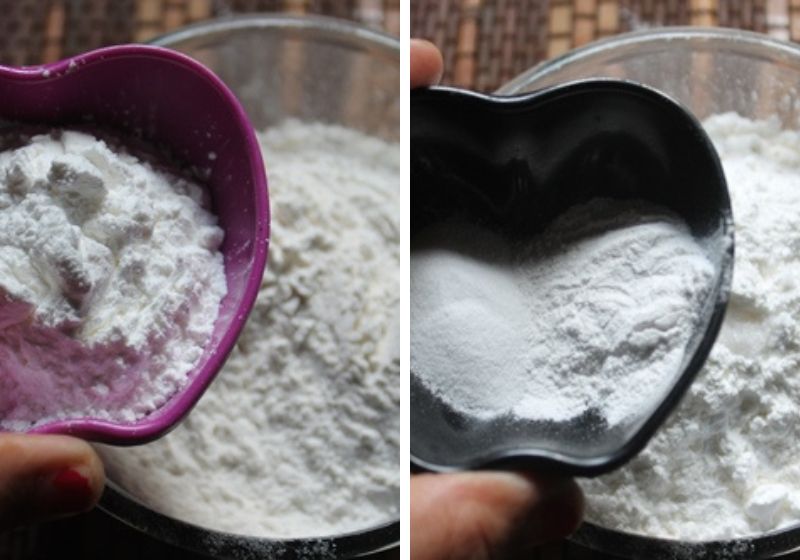 mix cornstarch, plain flour, baking soda and baking powder in a bowl