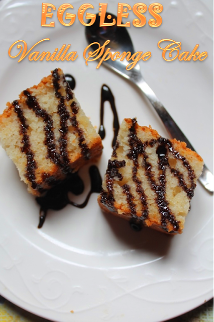 vanilla cake drizzled with chocolate sauce