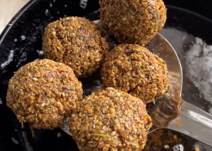 crispy falafel right out of oil