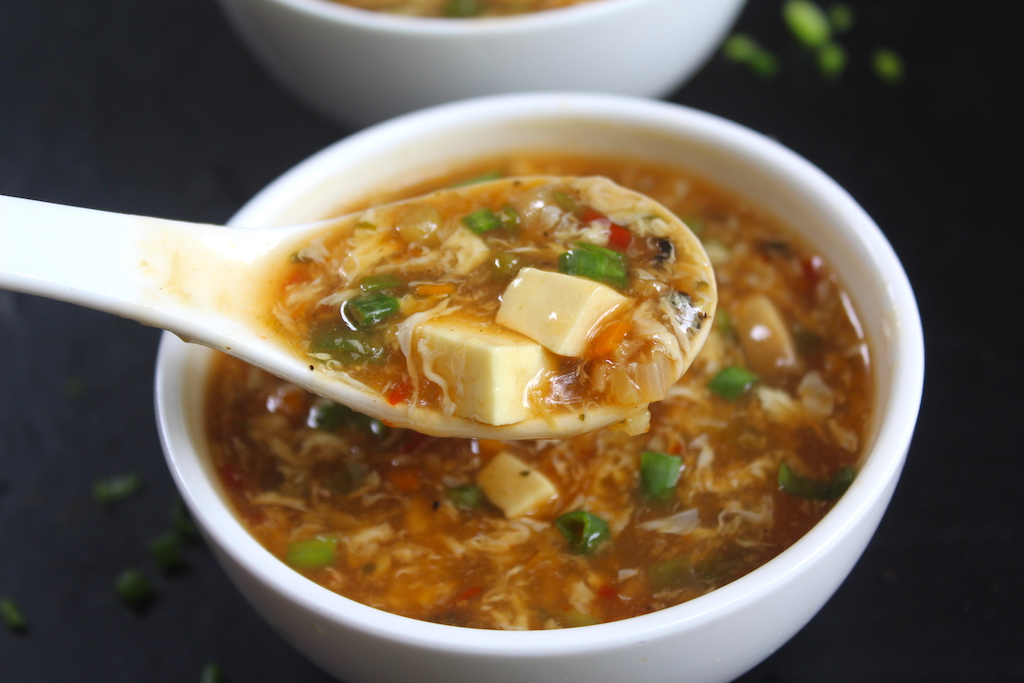 Hot and Sour Chicken Soup served in a soup bowl