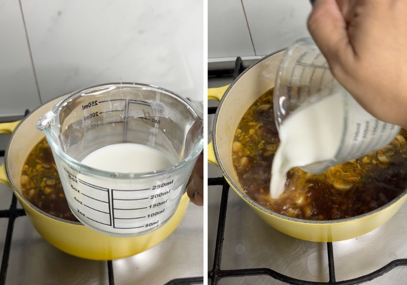 mix cornstarch with water to form a slurry, pour the slurry into the soup and mix