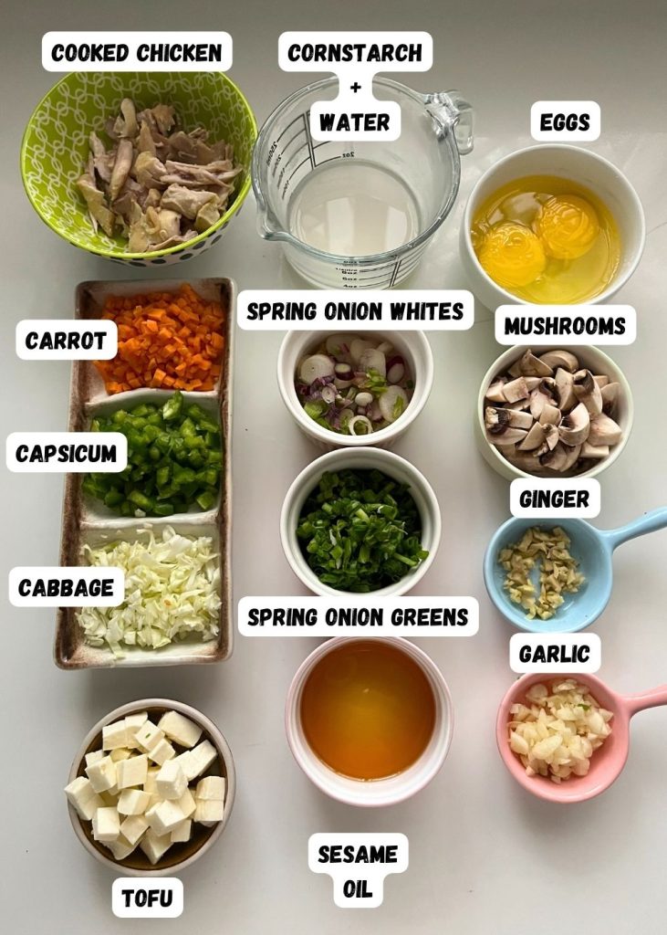 Ingredients for making Hot and Sour Chicken Soup 