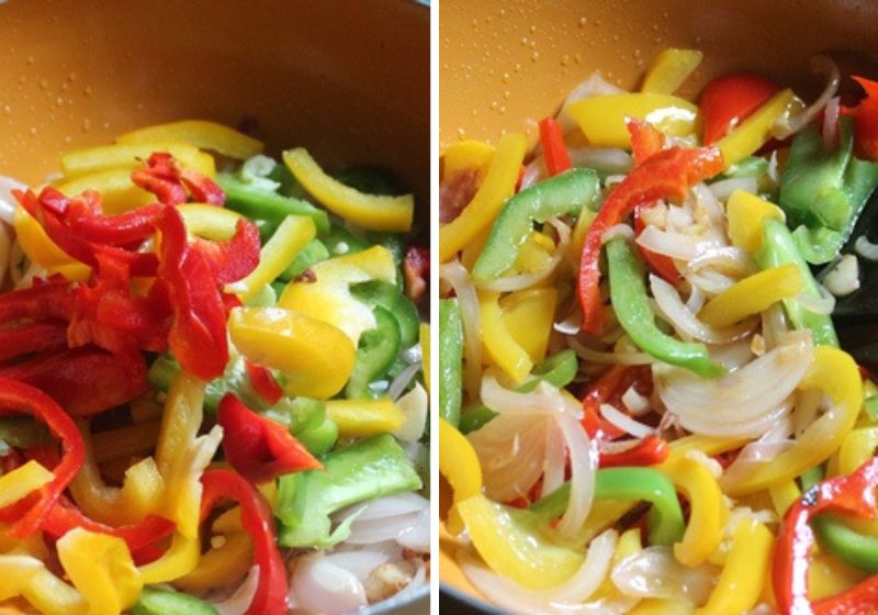 add sliced peppers and mix well