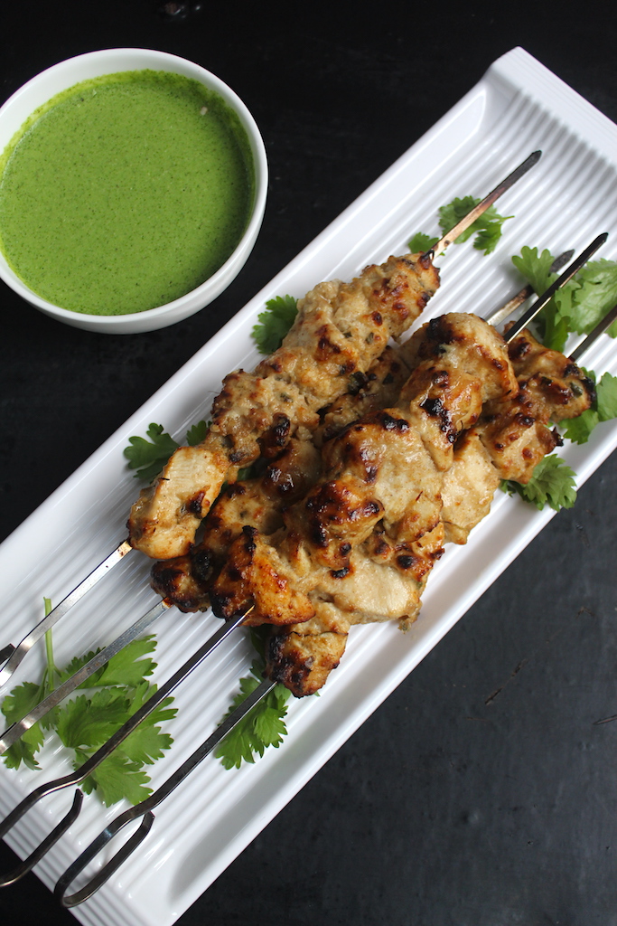 Murgh Malai Kebab with green chutney
