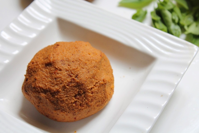 Paruppu Thogayal ground and made into ball to serve with rice