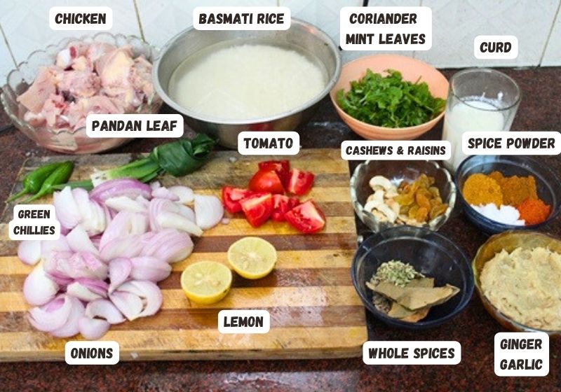 ingredients to make Pressure Cooker Chicken Biryani 