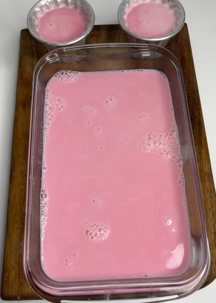 pour rose mix into moulds