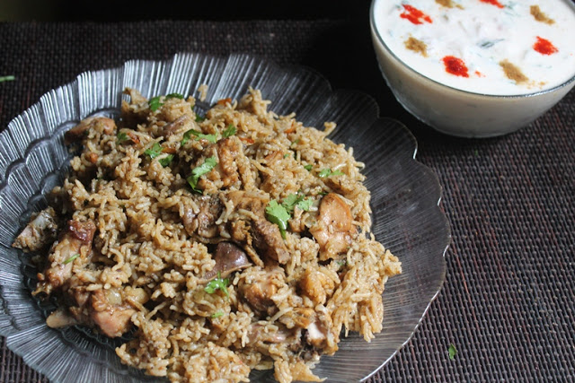 Chicken Biryani (Stove Top Method) served with raita