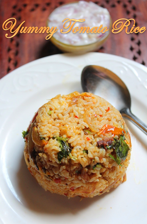 tomato rice served with onion raita