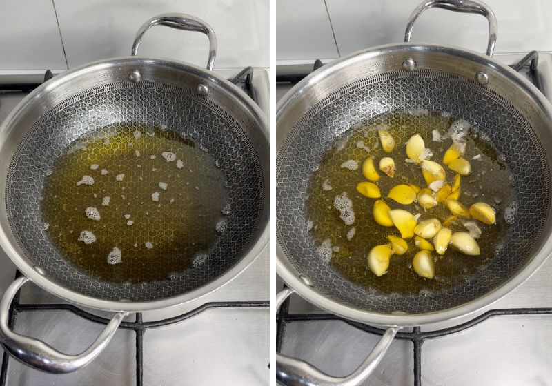 heat oil and add garlic 