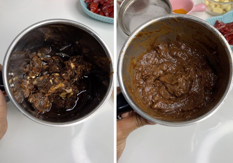 grind tamarind to puree for Andhra Amla Pickle | Usirikaya Pachadi