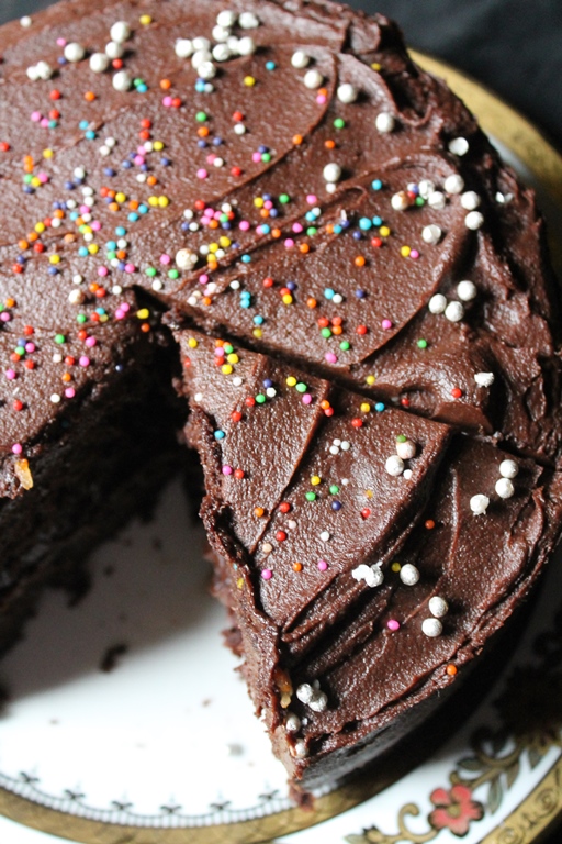 chocolate cake frosted with ganache