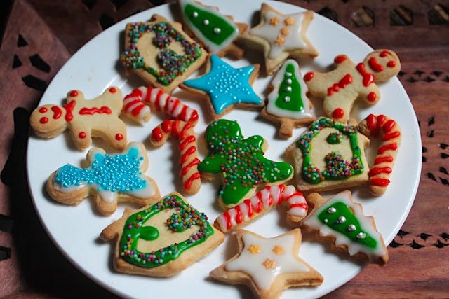 sugar cookies decorated with royal icing for christmas