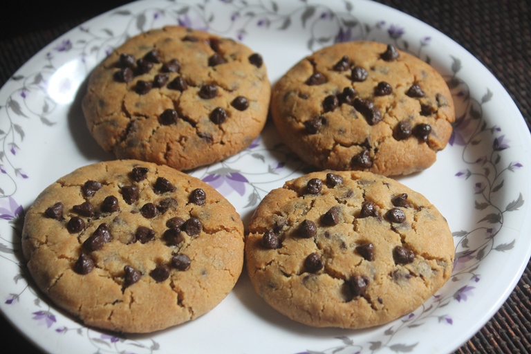 Top Shot of Eggless Chocolate Chip Cookies 