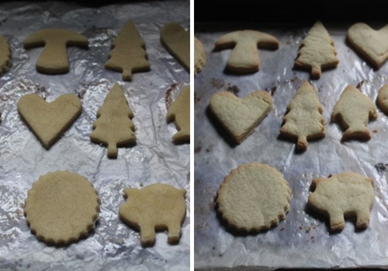 roll cookie dough, cut out cookies and bake