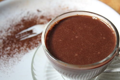 hot chocolate ready in a glass mug
