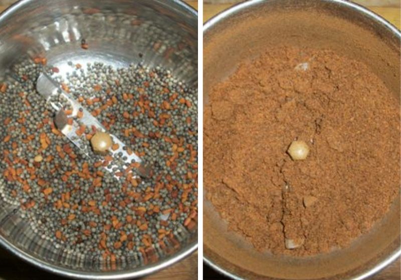 powder roasted spices in a blender