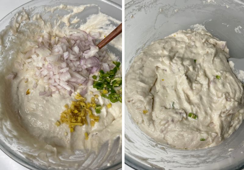 add in onion, ginger and green chillies. medu vada batter is ready