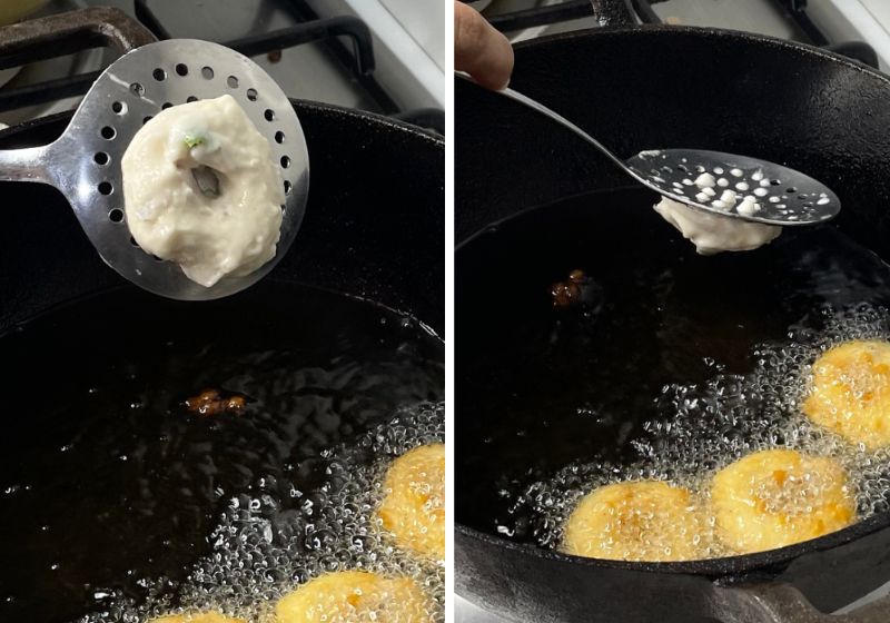 drop medu vada in hot oil