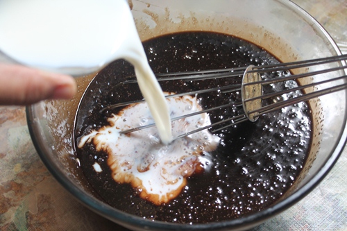 add milk to cooled chocolate mix