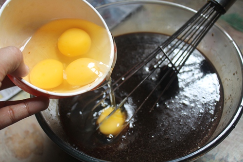add eggs one at a time for making Chocolate Mud Cake