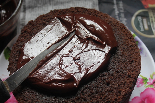 spread ganache with spatula