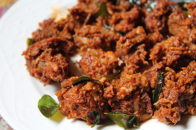 Mutton Sukka with fried curry leaves