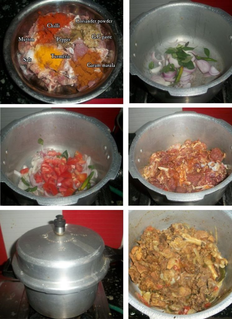 cooking mutton for Chettinad Mutton Sukka (with coconut )