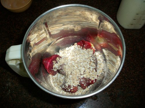 take strawberries, oats in a blender