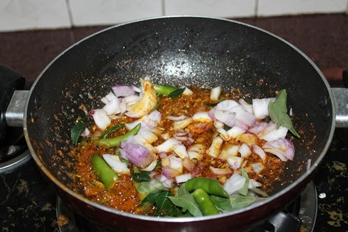 add onions, chillies and curry leaves