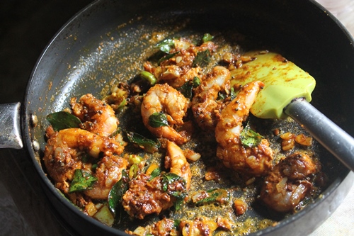 add prawns into the onion mix