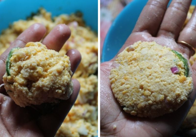 take small portion and flatten the vadai