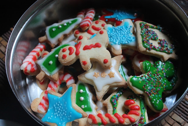 Christmas sugar cookies packed for gifts