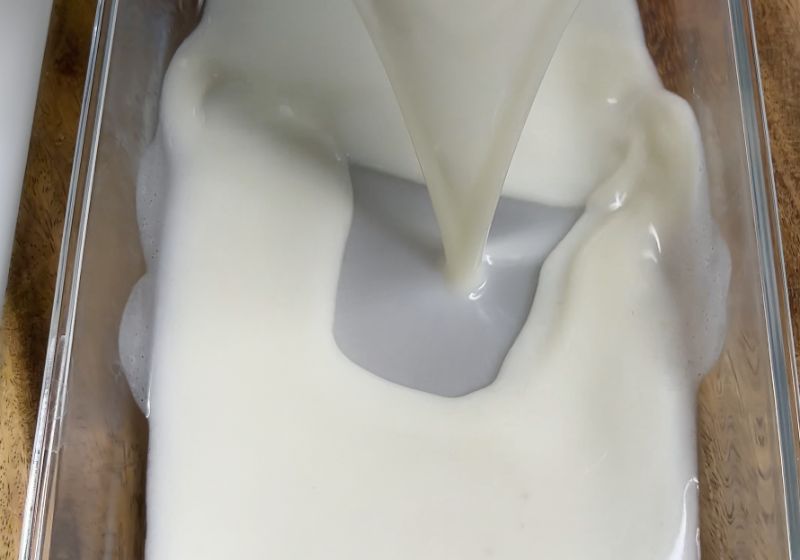 pour pudding mix in a baking pan